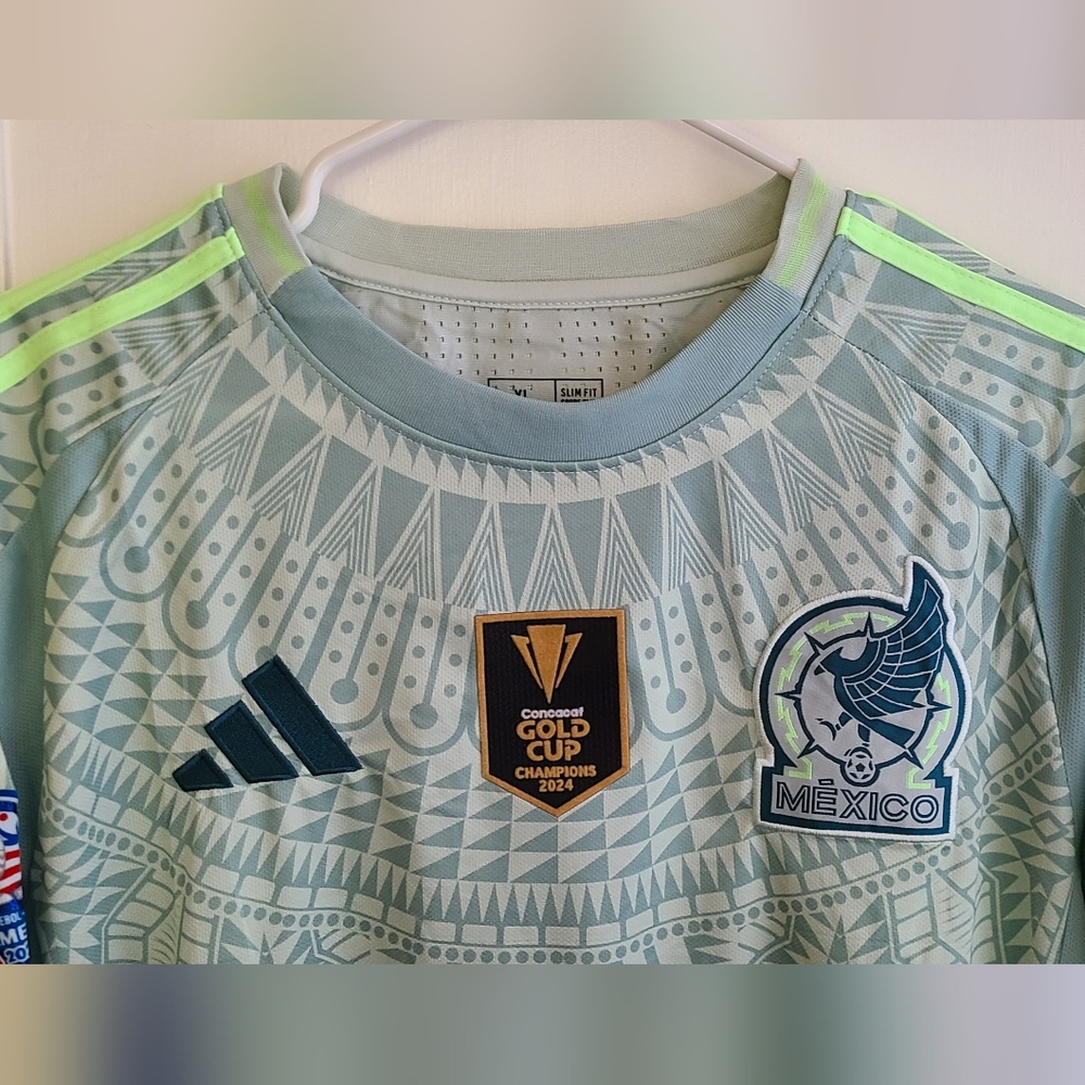 Adidas Mexico Green Patterned Soccer Jersey XL Slim Fit - Picture 3 of 16